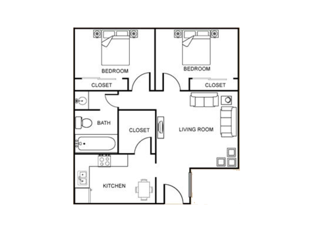 2 bed, 1 Bath Standard
