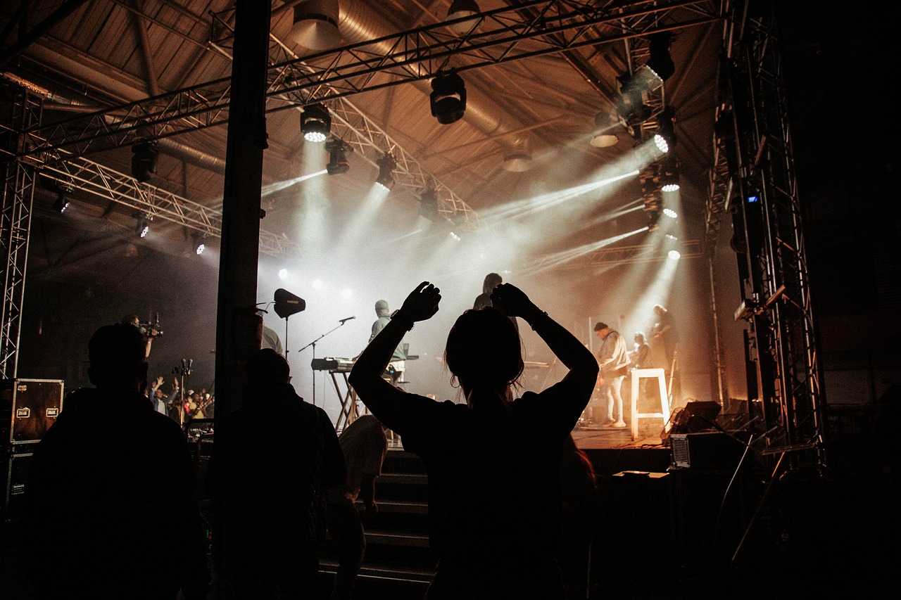 View from the side of the stage of a music concert.