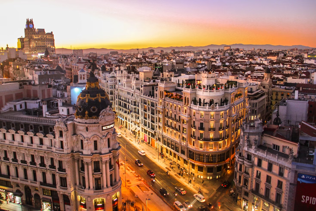 The sun setting over Gran Vía