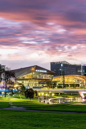 The sun setting over the Adelaide Riverbank